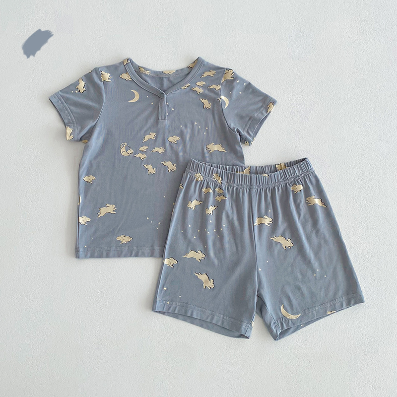 Conjunto de pijamas para niños de dos piezas de tela de bambú personalizada de fábrica, alta calidad, cómodo y suave, ropa para bebés