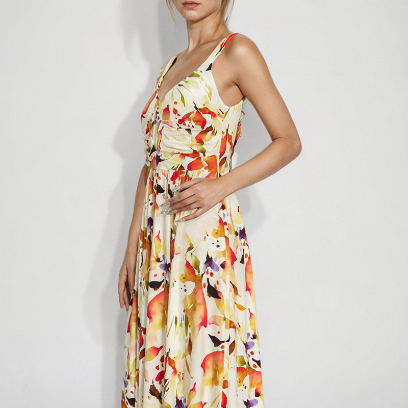 Vestido de niña casual de verano impreso de bambú transpirable y suave al por mayor
