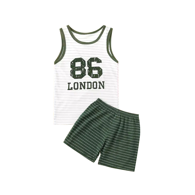 Conjunto de pijamas de rayas sin mangas para niños con estampado de números y letras 100% Pijamas de algodón para bebés Ropa para niños