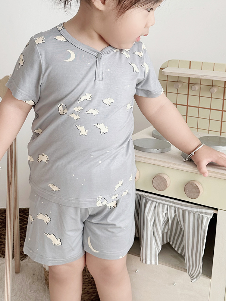 Conjunto de pijamas para niños de dos piezas de tela de bambú personalizada de fábrica, alta calidad, cómodo y suave, ropa para bebés