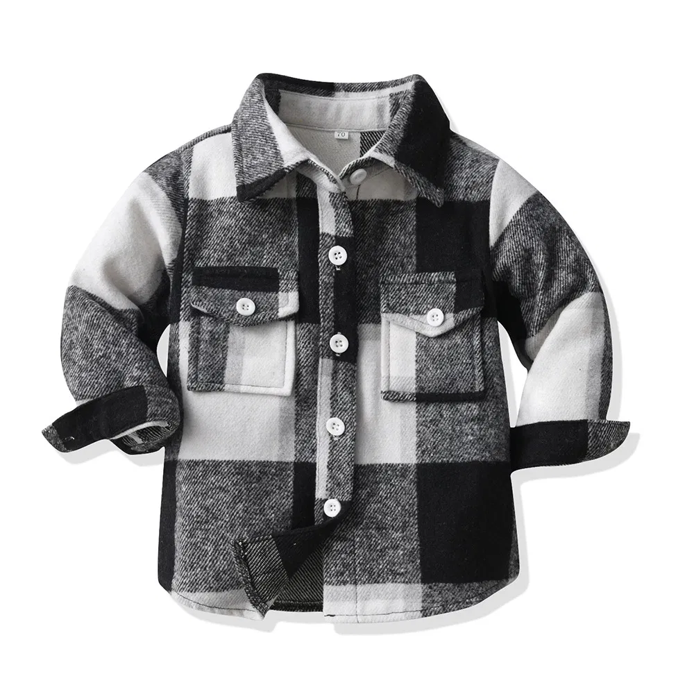 Chaqueta de niño de invierno de algodón de manga larga a cuadros, camisa infantil con abrigo cepillado, ropa para niños, chaqueta de forro polar, chaqueta de invierno para niñas, camisa a cuadros