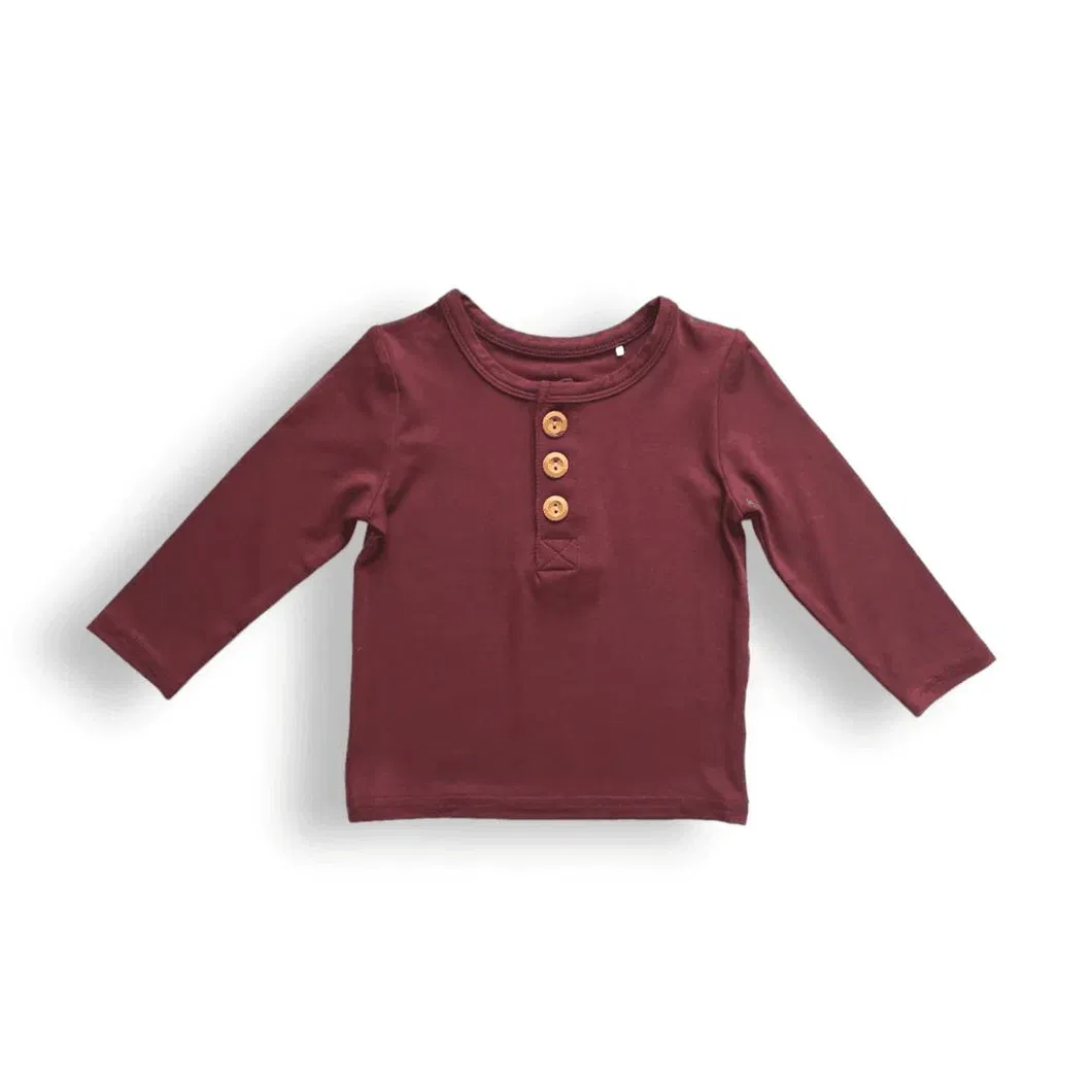 Fábrica de Ropa Camiseta de Manga Larga Henley Suave de Bambú Personalizada para Niños Ligera