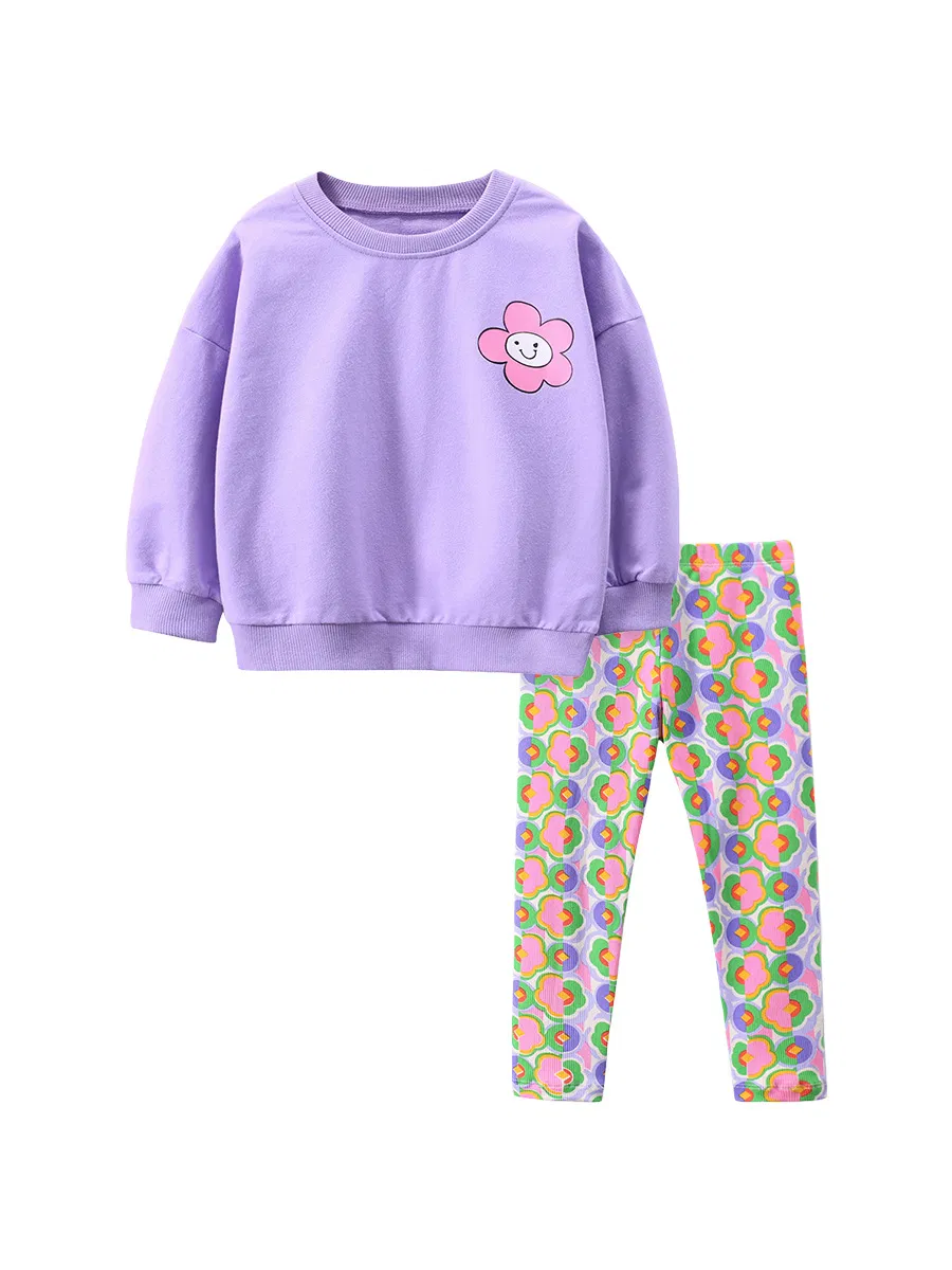 Ropa para niños Dulces Niña lila Color Sudadera Flor de amante Legging 2pcs Set ropa para niños