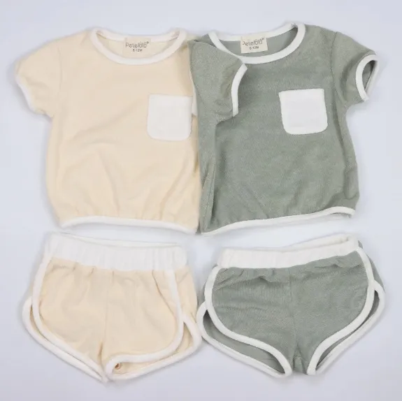 Conjunto de Toalla de Terry con Cuello Redondo para Niños 2PC Ropa de Verano