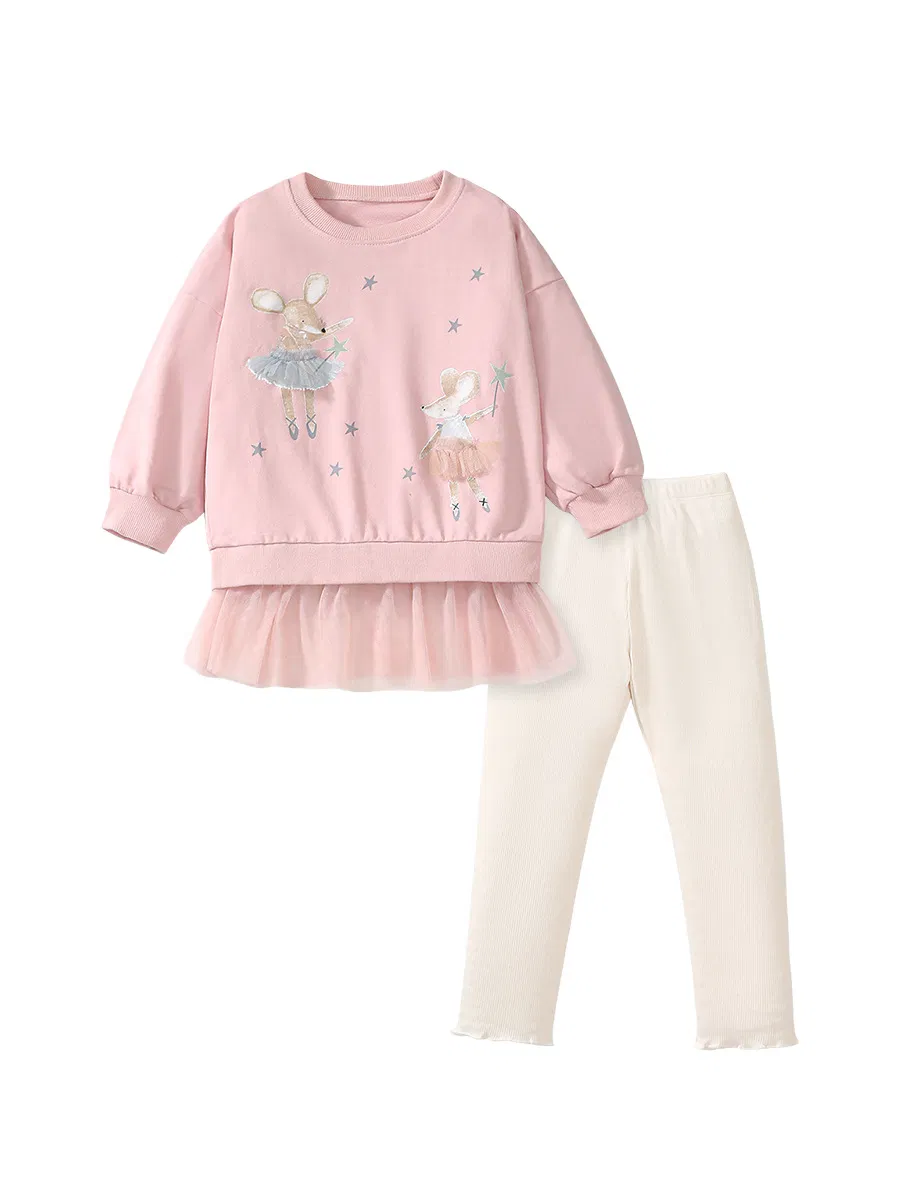 2025 Sudadera de Otoño para Niña y Leggings 2PCS Conjunto de Ropa Infantil Falda con Estampado de Dibujos Animados
