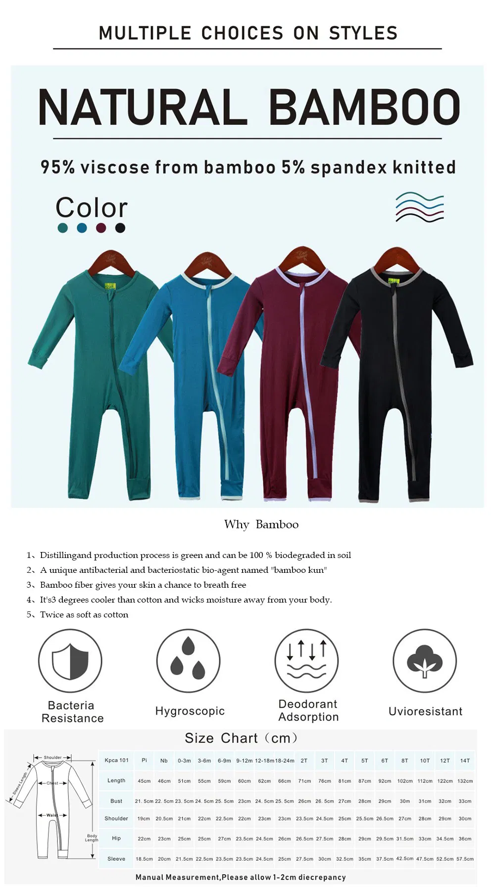 Certificado Oeko-Tex 100 Ropa Infantil Sostenible Suave 95% Ropa de Bebé de Viscosa de Bambú