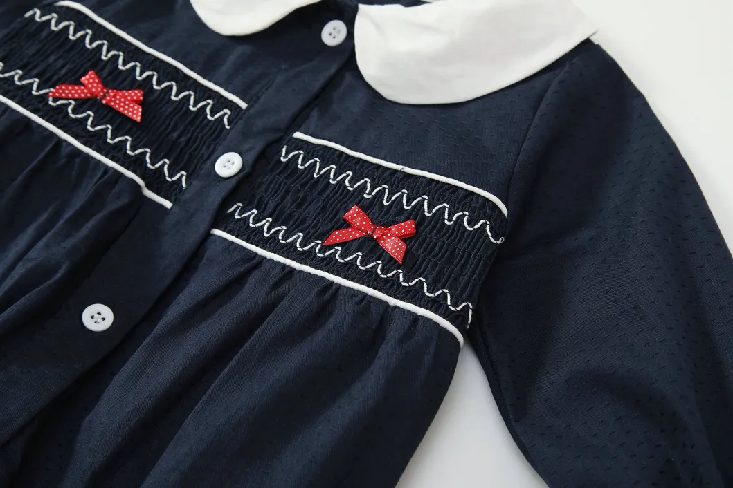 Ropa de niño al por mayor, camisa de manga larga de bebé negro, prenda infantil de una pieza con estampado floral y corbata