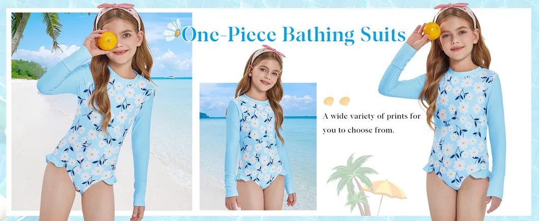 Traje de baño de manga larga con cremallera multicolor para niños Upf 50+