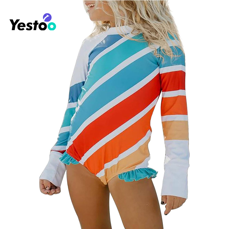Traje de baño de manga larga con cremallera multicolor para niños Upf 50+