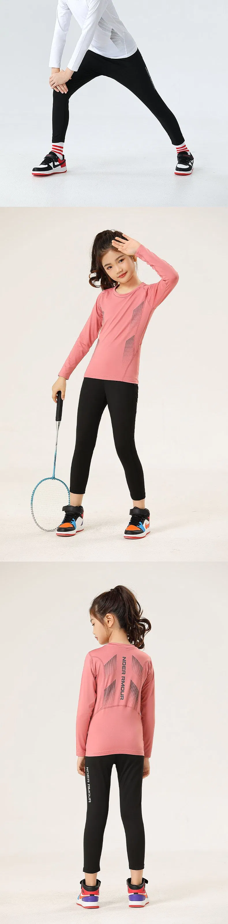 Conjunto de sudadera delgada para niños, cuello redondo, ajuste ceñido, transpirable, ropa deportiva