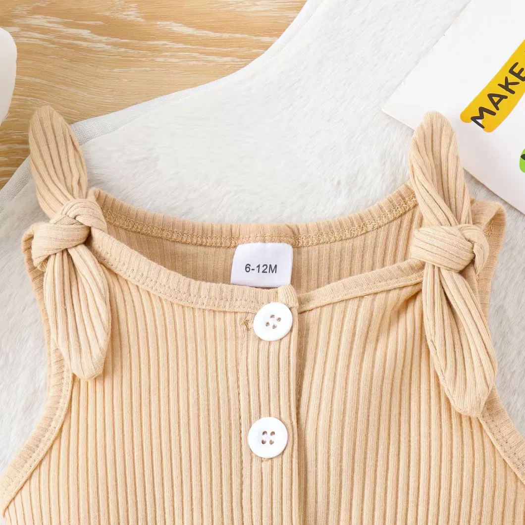 Mono de verano casual para niñas, tirantes de ribete, ropa para bebés, tejido de punto