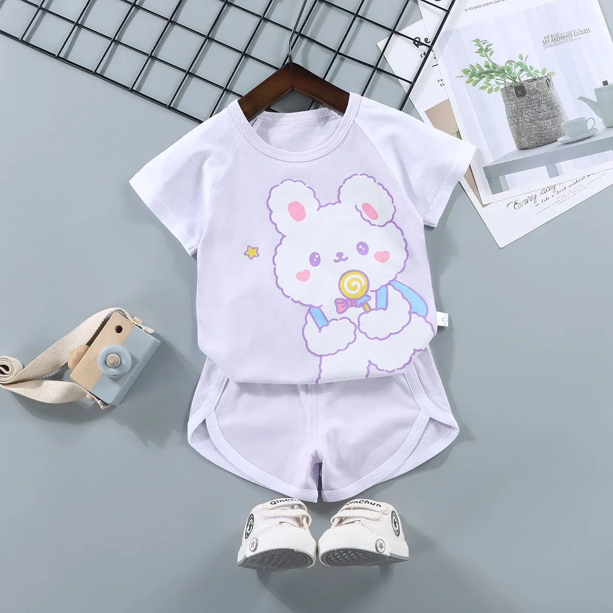 Conjunto de verano para preescolar, delgado y lindo, súper lindo conjunto de bebé de manga corta y pantalones cortos, ropa casual para niños