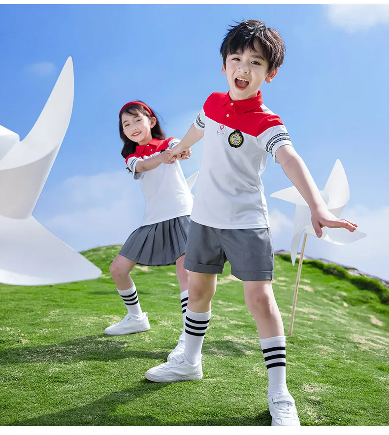 Uniforme escolar de verano para niños, de manga corta y corto