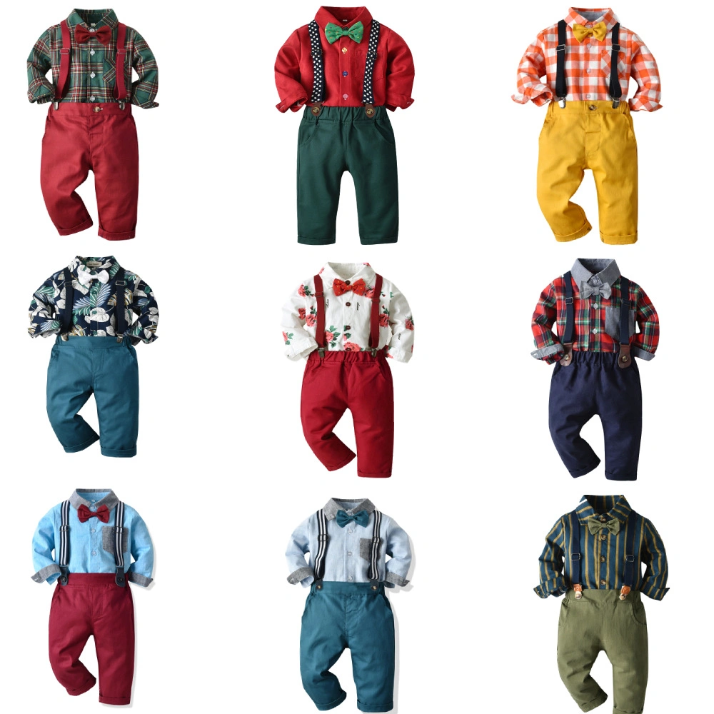 Camisa de manga larga de algodón para niños y pantalones con tirantes, conjunto navideño para niños pequeños, ropa para niños, traje de fiesta para niños, ropa navideña, ropa de vacaciones