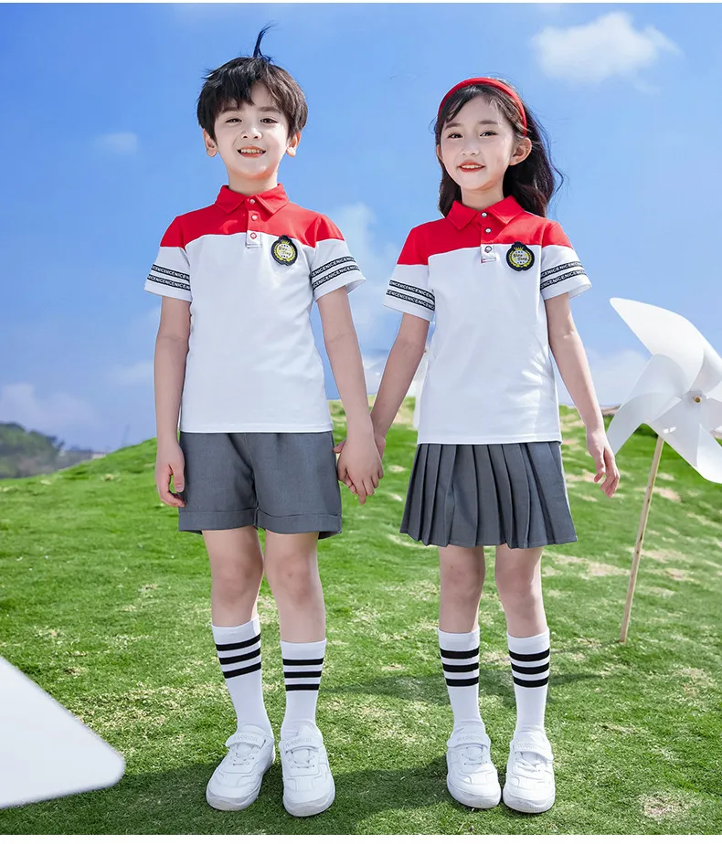 Uniforme escolar de verano para niños, de manga corta y corto