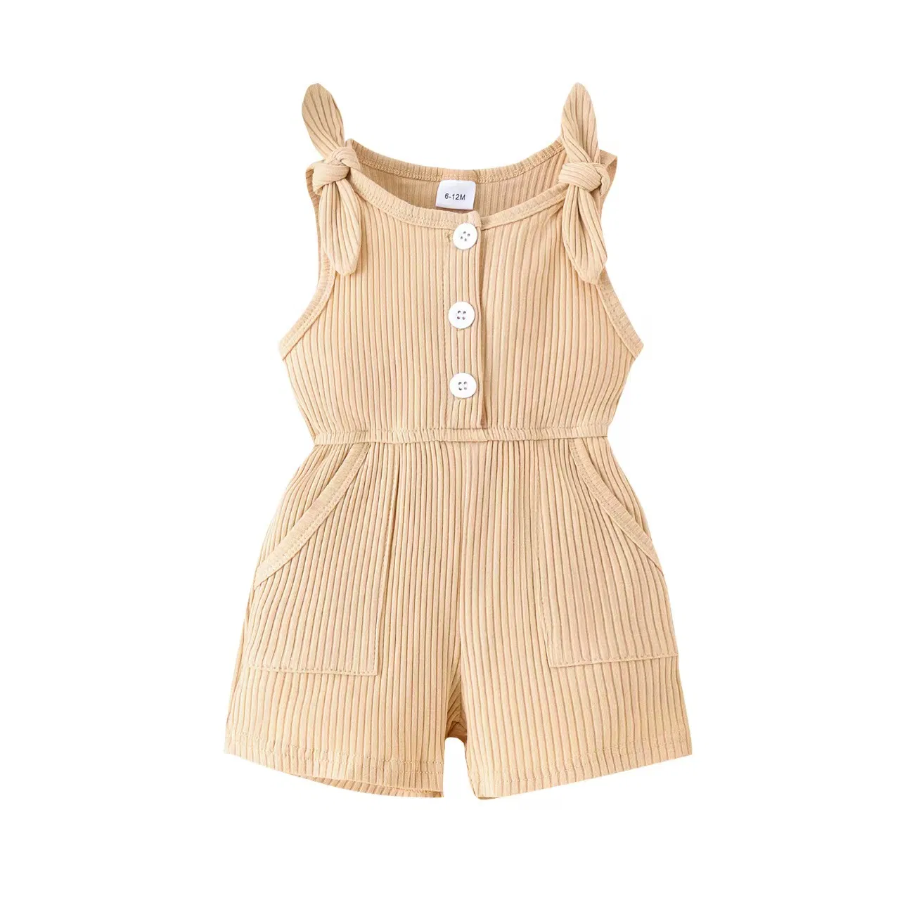 Mono de verano casual para niñas, tirantes de ribete, ropa para bebés, tejido de punto