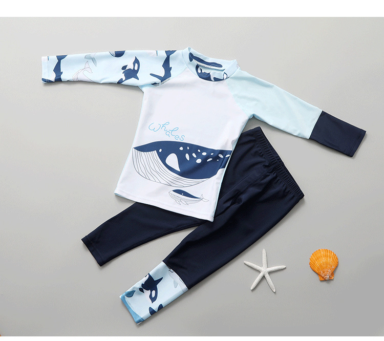 Niños 2-Piece Conjunto de Manga Larga y Pantalones Traje de Baño Rápido Secado con Estampado de Ballena para Playa Piscina Natación
