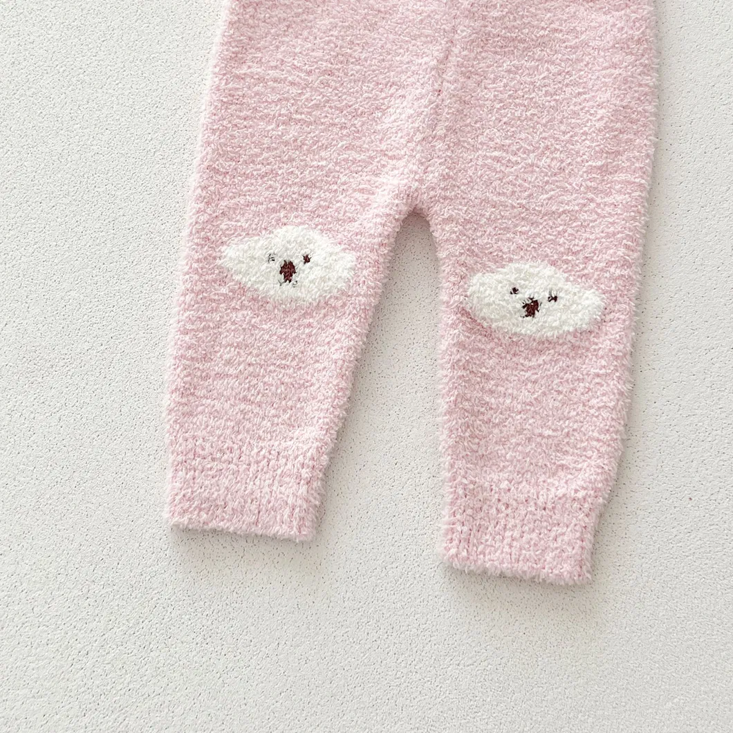 Conjunto de dos piezas de pijama de otoño e invierno para bebés y niños, ropa de punto para niñas, pantalones y top de terciopelo cálido con estampado de perro rosa, ideal para casa
