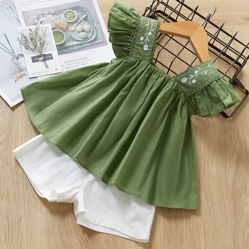 Conjunto de Tops Sin Mangas con Volantes y Pantalones Cortos Elásticos para Niños Ropa de Verano Esg14116