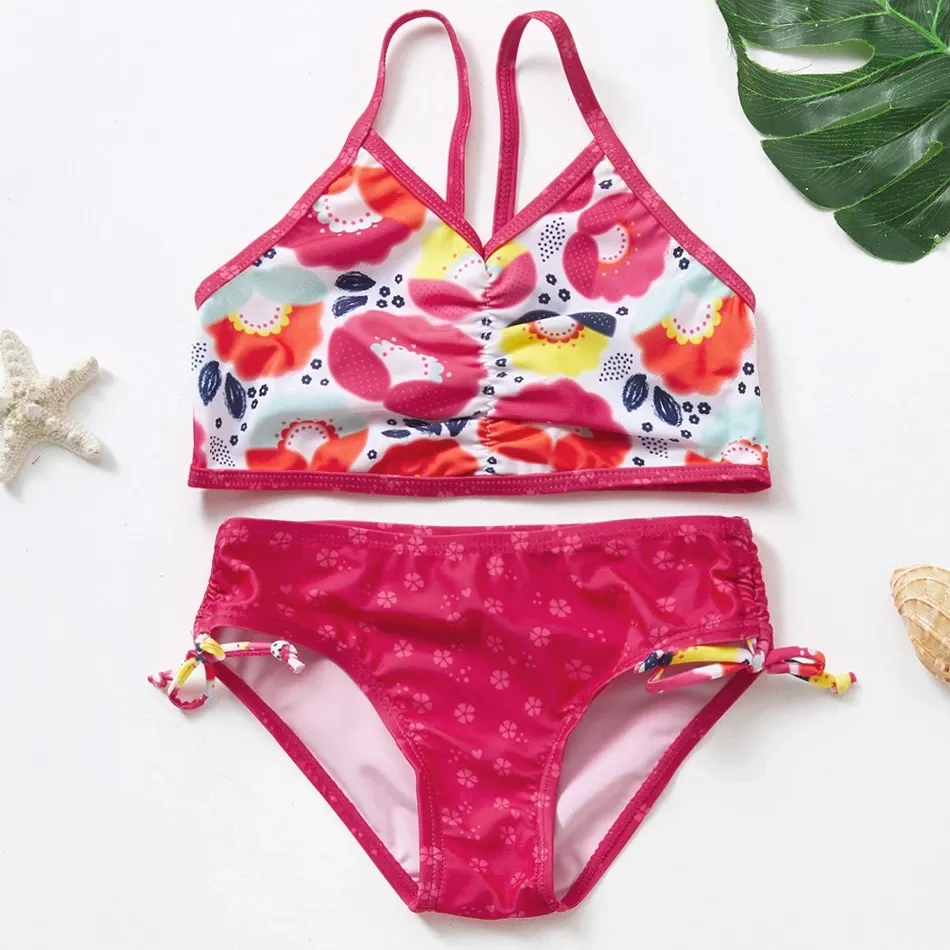 Traje de baño personalizado de flamenco, conjuntos de bikini de verano, ropa de baño para niños