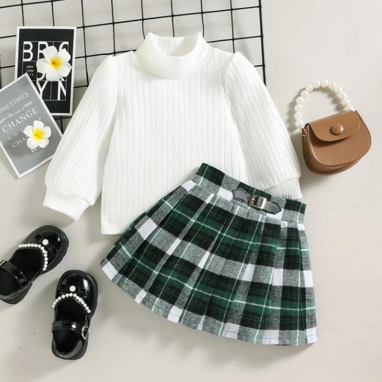 Conjunto de suéter de invierno y falda para niñas, ropa de verano