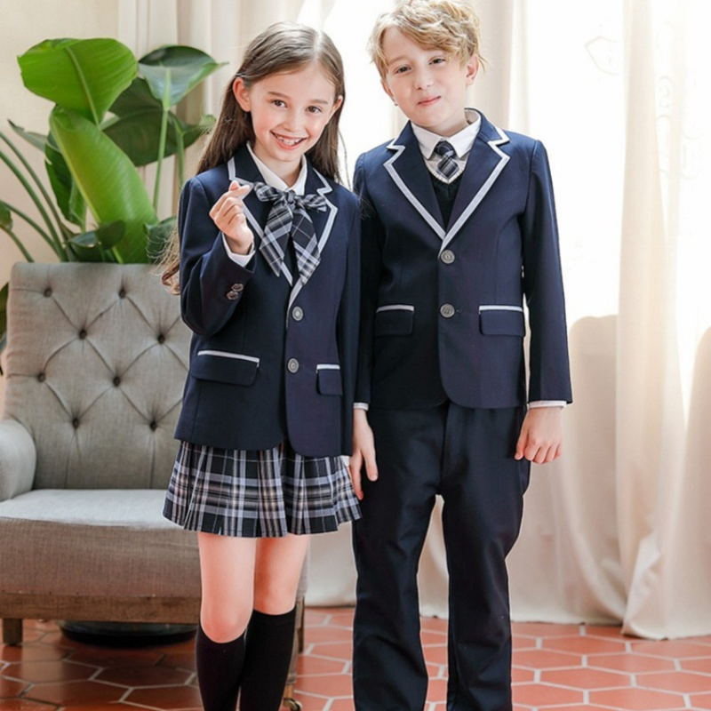 Blazer personalizado de la escuela primaria Children's y falda a cuadros uniforme escolar formal