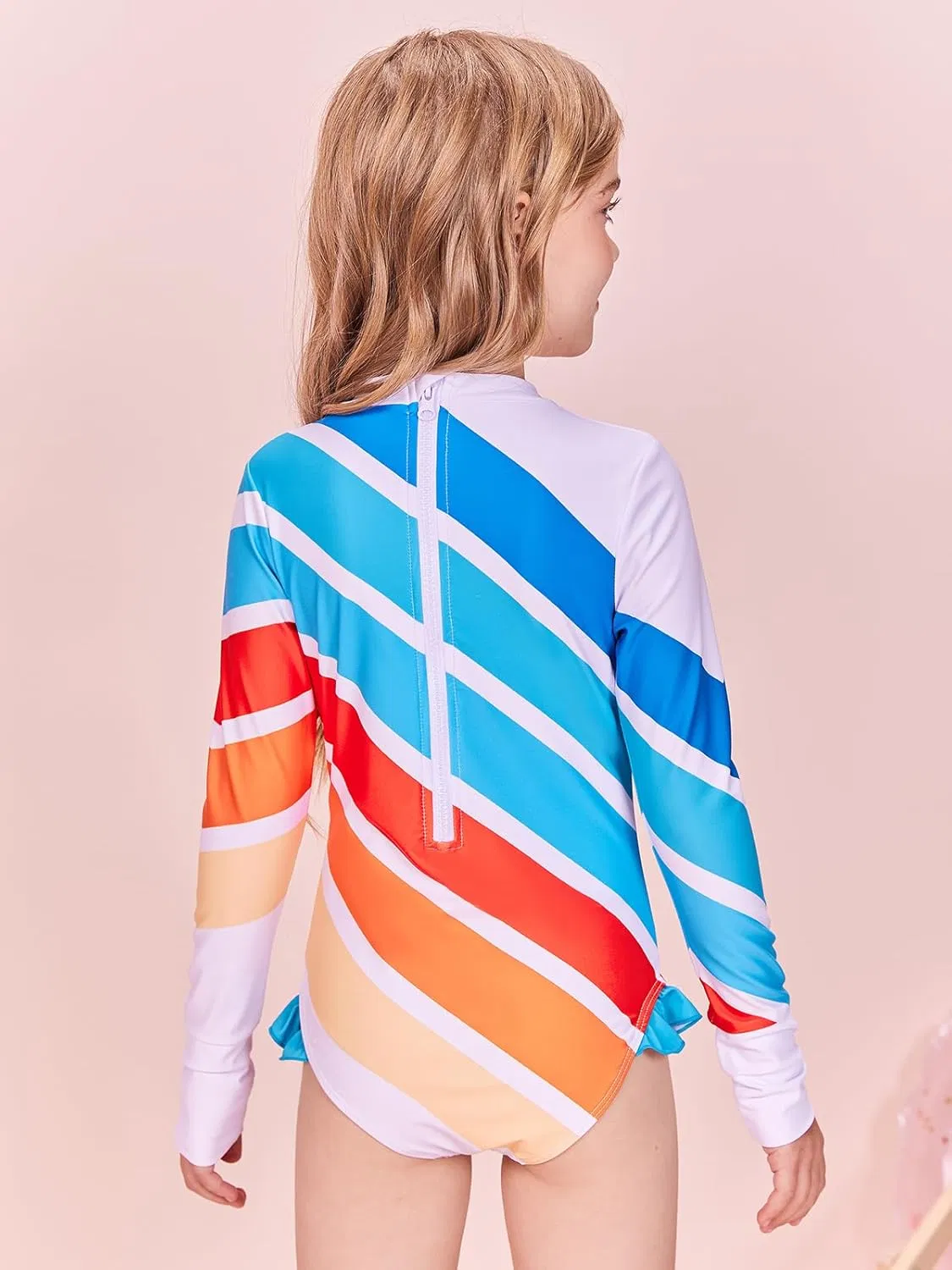 Traje de baño de manga larga con cremallera multicolor para niños Upf 50+