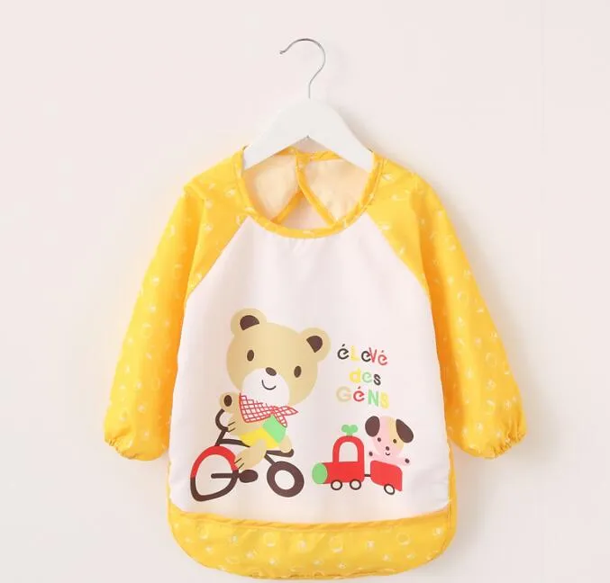Bibs de tela con estampado de animales para bebés, baberos para niños, ropa de bebé de manga larga para la hora de la cena