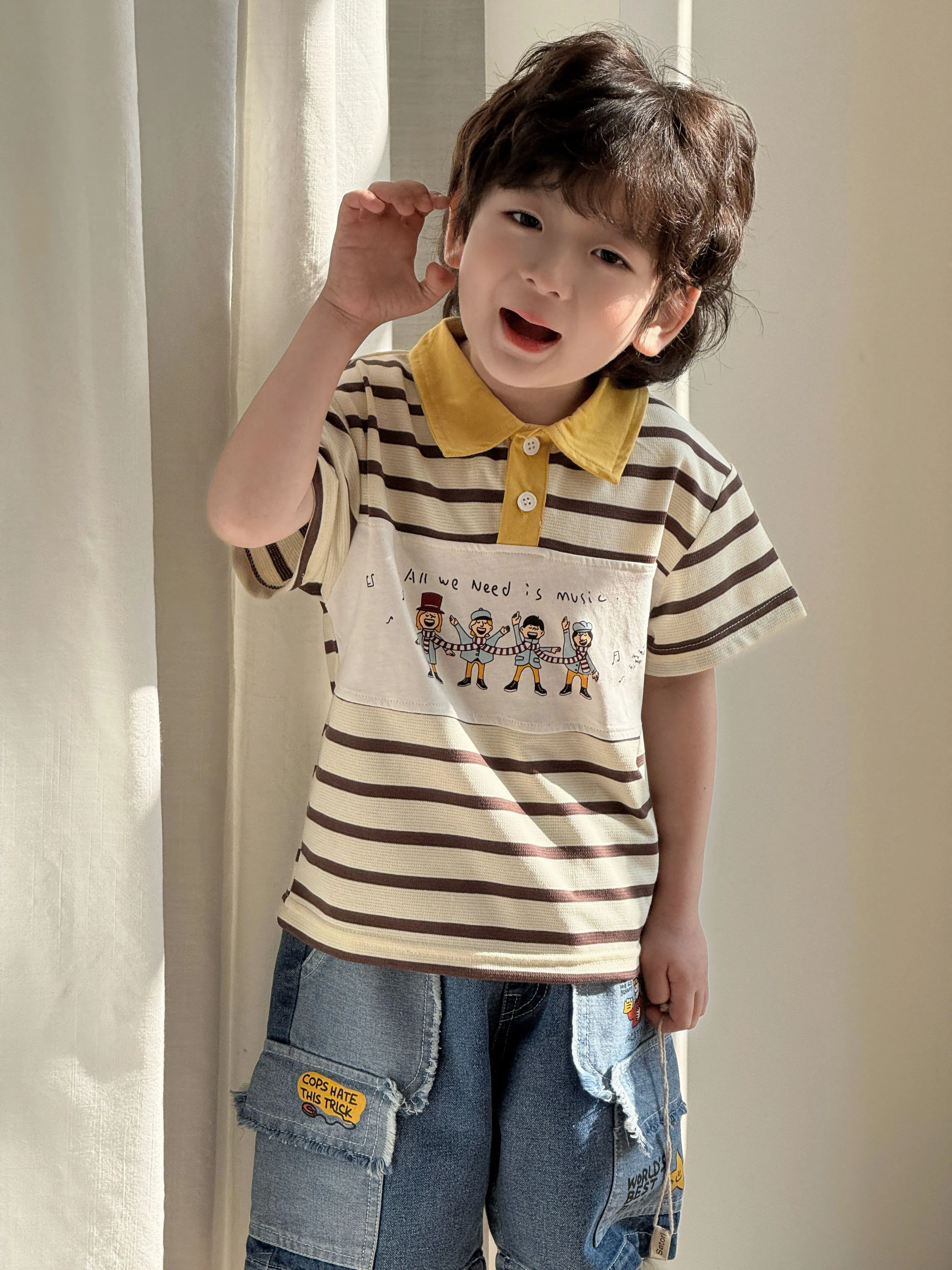 Ropa de verano para niños de algodón puro con camiseta tipo polo