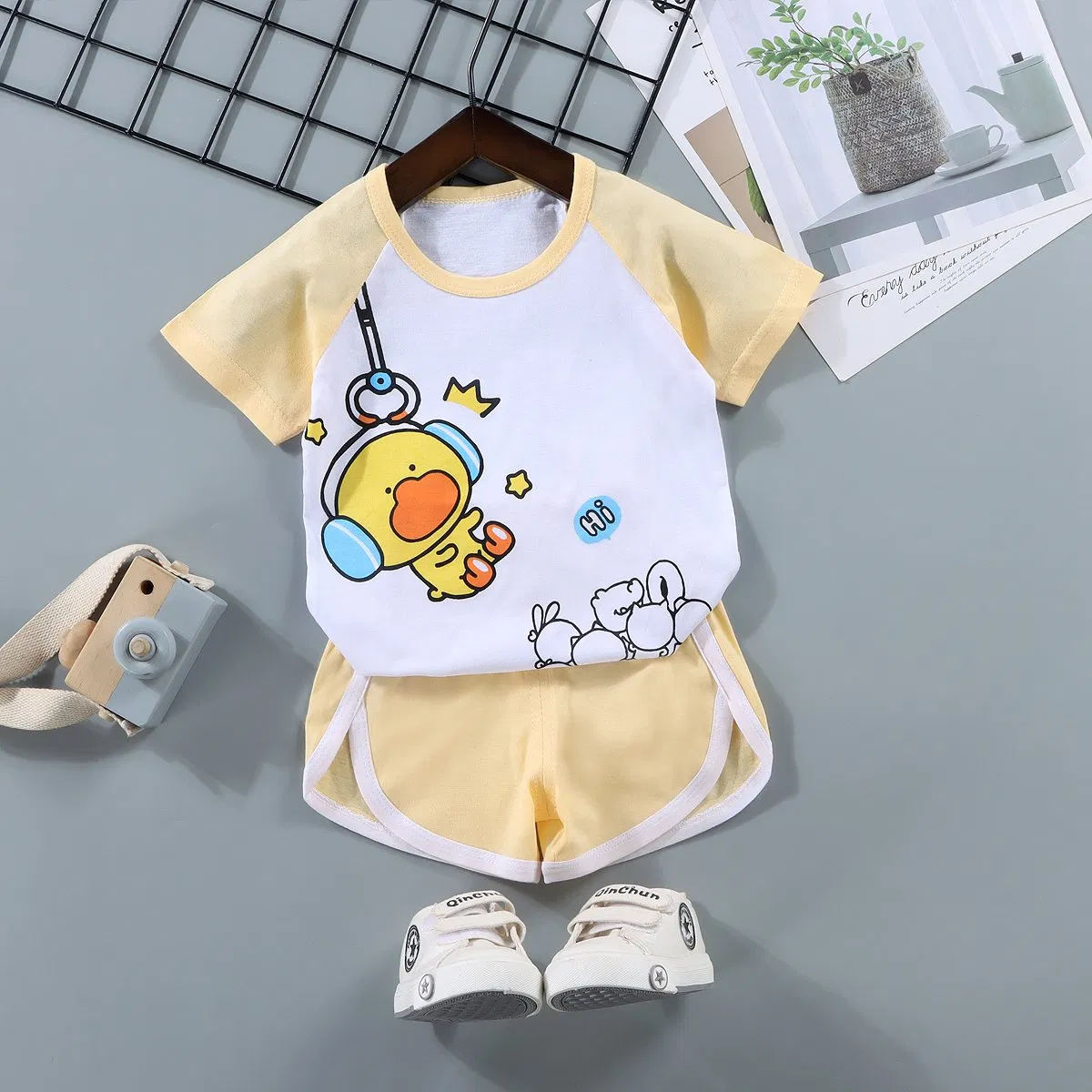 Conjunto de verano para preescolar, delgado y lindo, súper lindo conjunto de bebé de manga corta y pantalones cortos, ropa casual para niños