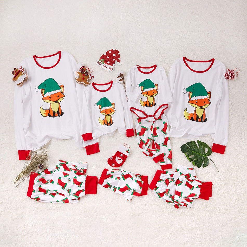 Conjunto Familiar de Navidad Pijamas a Rayas de Manga Larga a Juego con Calcetines de Navidad para Adultos y Niños