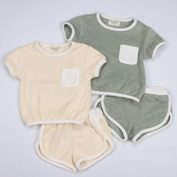 Conjunto de Toalla de Terry con Cuello Redondo para Niños 2PC Ropa de Verano