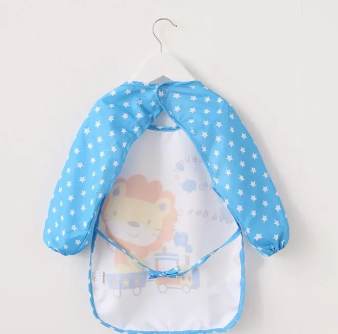 Bibs de tela con estampado de animales para bebés, baberos para niños, ropa de bebé de manga larga para la hora de la cena