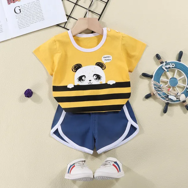 Conjunto de verano para preescolar, delgado y lindo, súper lindo conjunto de bebé de manga corta y pantalones cortos, ropa casual para niños