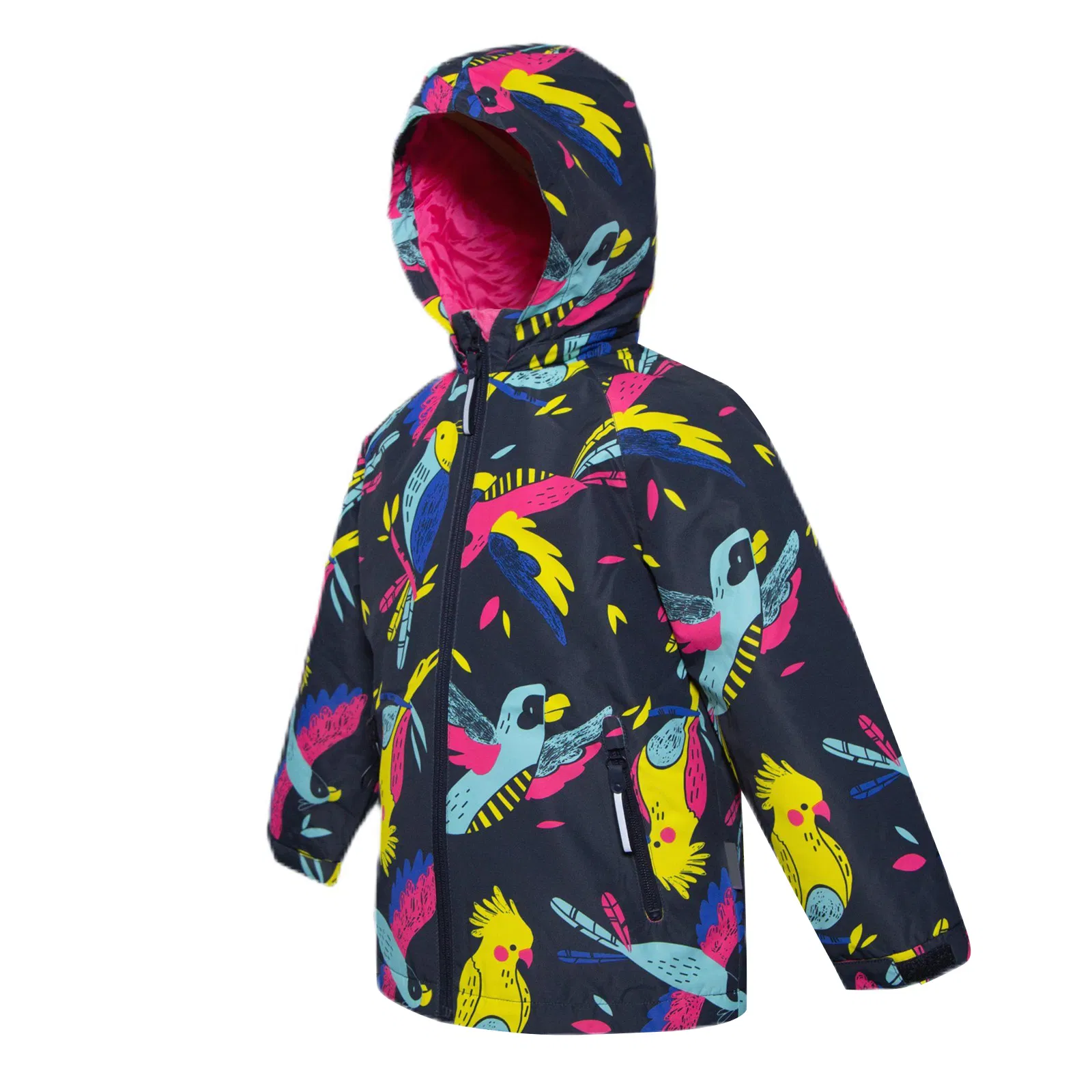 Chaqueta con capucha para niños con estampado de loro colorido, abrigo cálido y a prueba de viento para niños