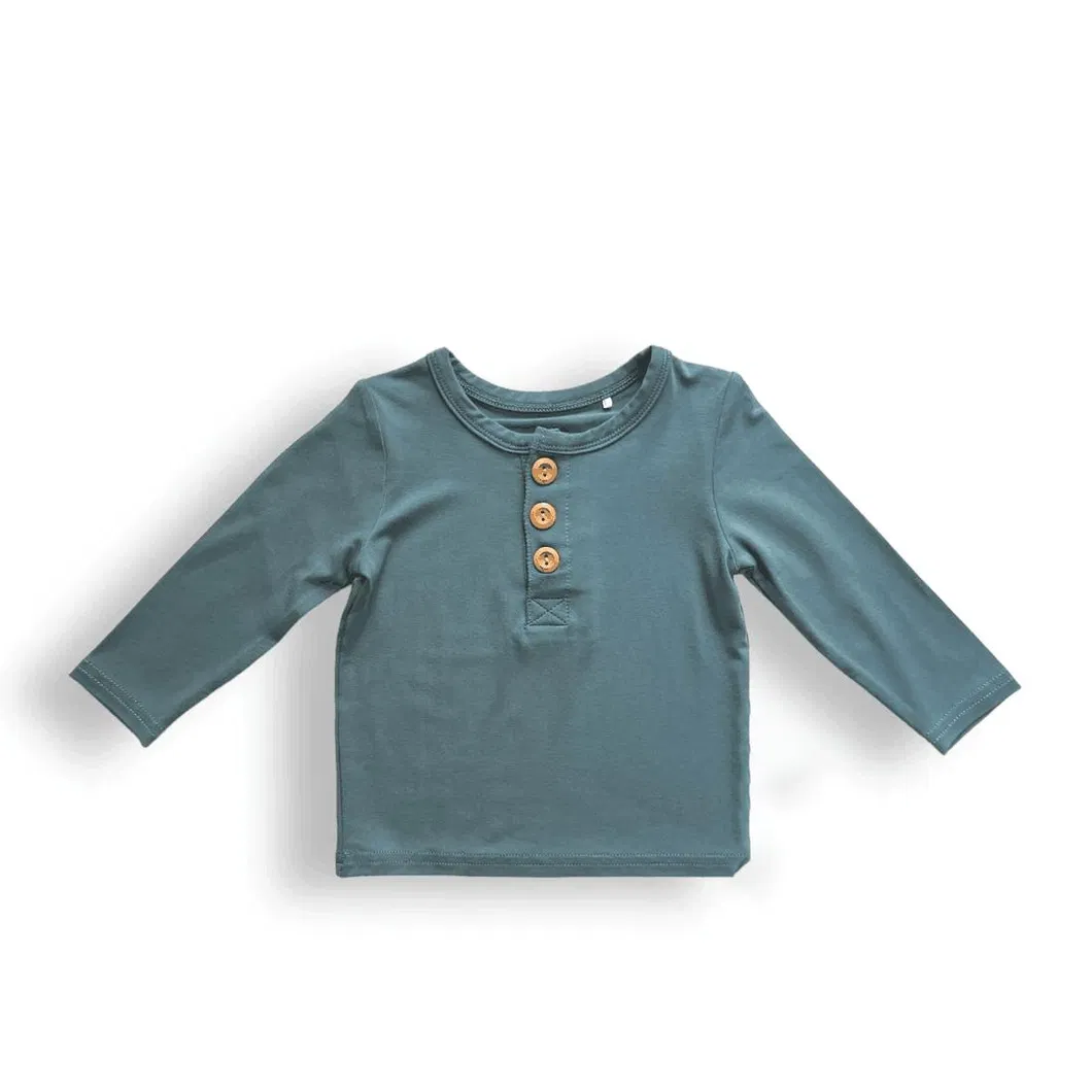 Fábrica de Ropa Camiseta de Manga Larga Henley Suave de Bambú Personalizada para Niños Ligera