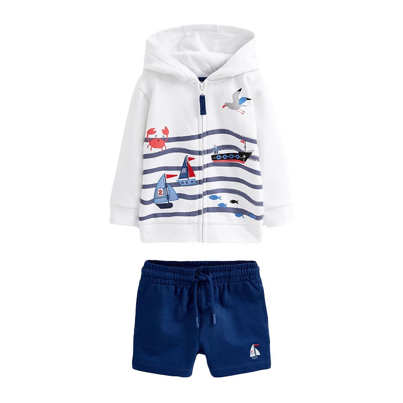 Hot Sale niños ropa informal y Deportes ropa de cremallera Sudadera con capucha y pantalones cortos 2pcs Conjuntos Blanco Color ropa para niños