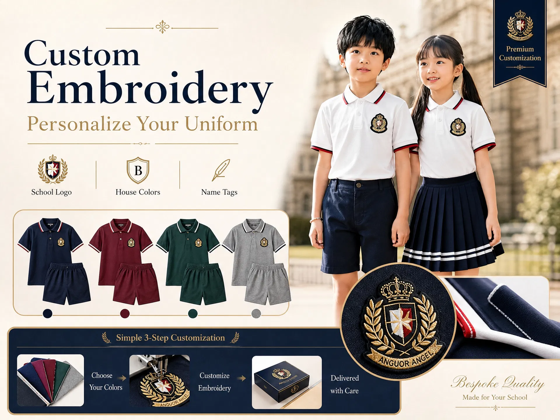 Conjuntos de calidad diseñados para niños y niñas, uniforme escolar