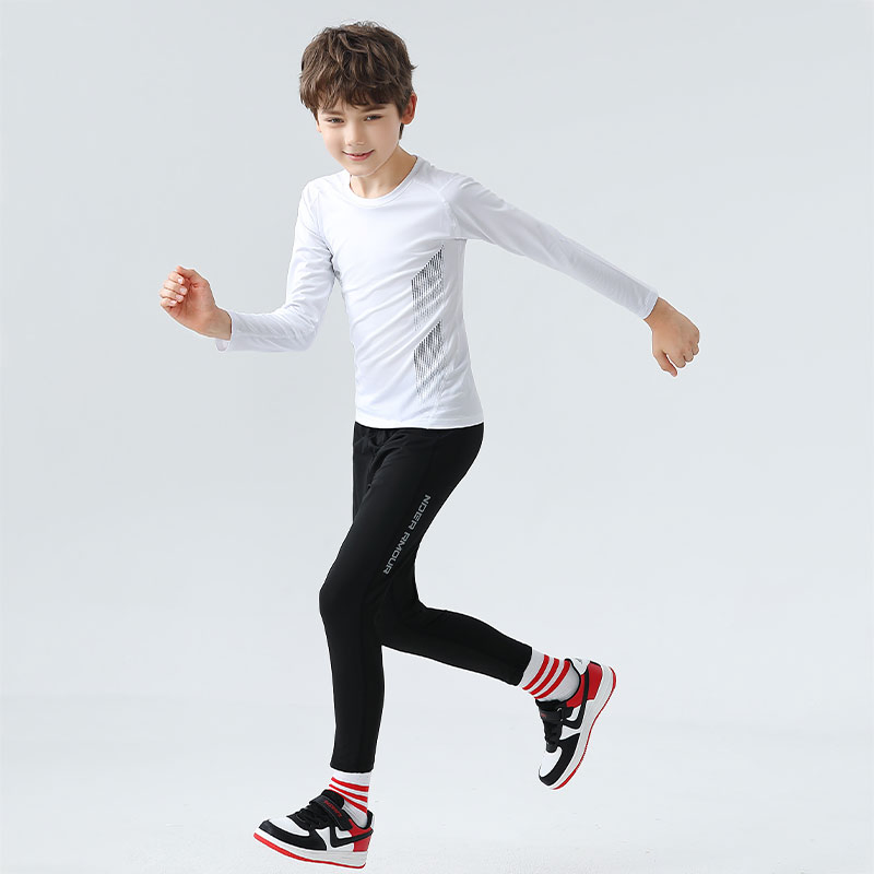 Conjunto de sudadera delgada para niños, cuello redondo, ajuste ceñido, transpirable, ropa deportiva