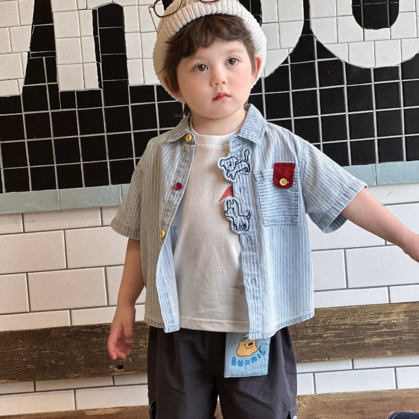 Camisa de moda para niños, ropa para el verano infantil con conjunto de ropa