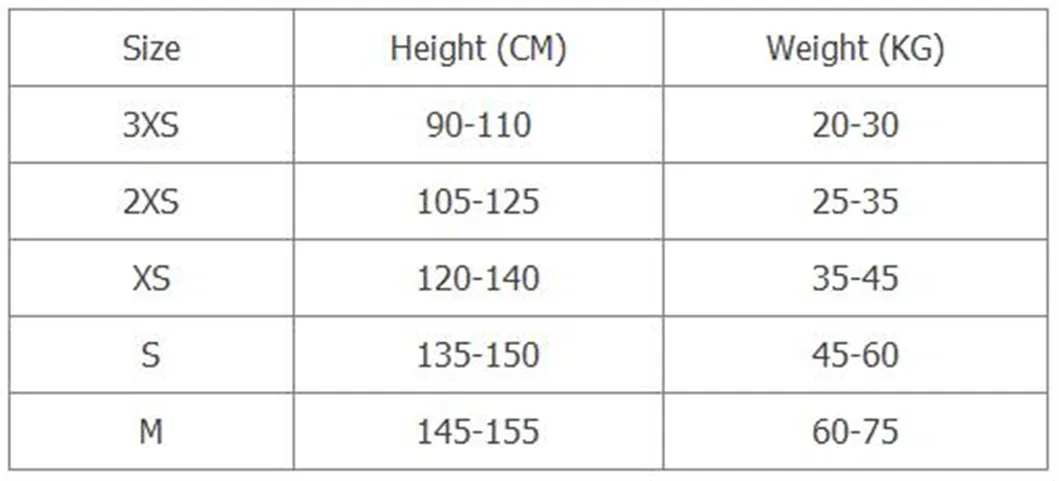 Tabla de tallas de Traje de baño de competición