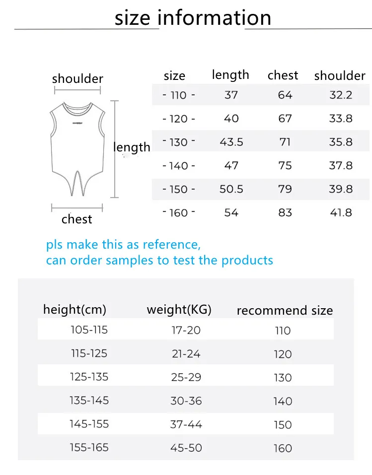 Gráfico de tamaño de ropa de entrenamiento lujosa