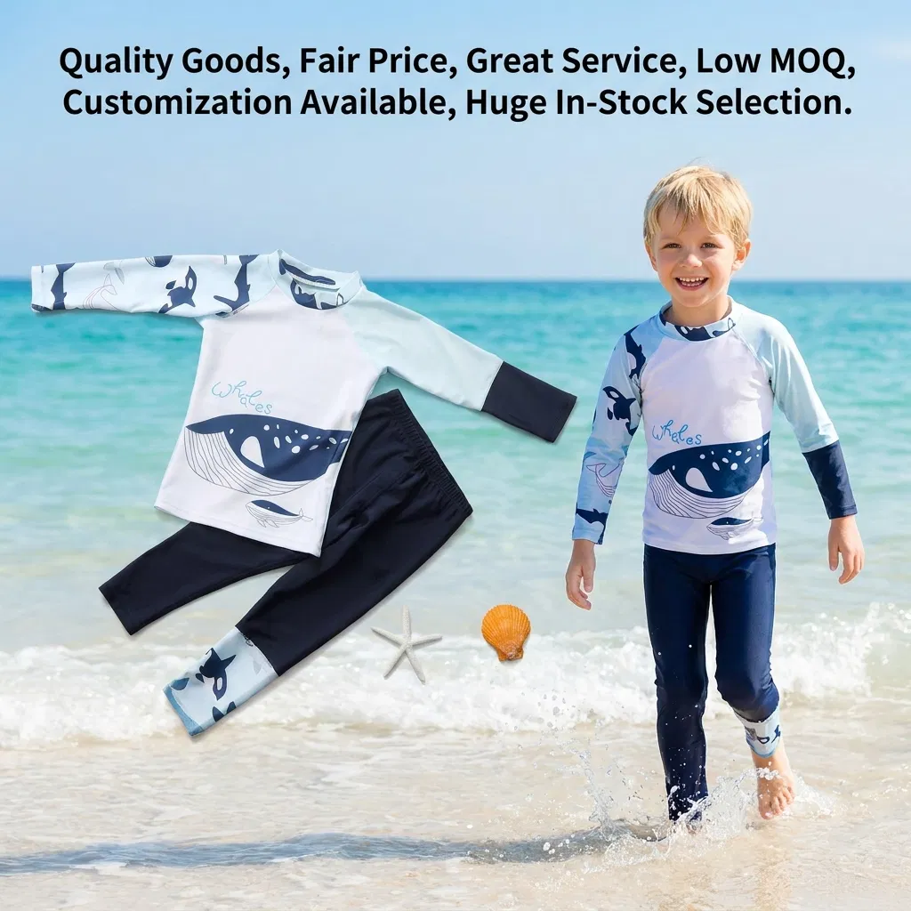 Niños 2-Piece Conjunto de Manga Larga y Pantalones Traje de Baño Rápido Secado con Estampado de Ballena para Playa Piscina Natación