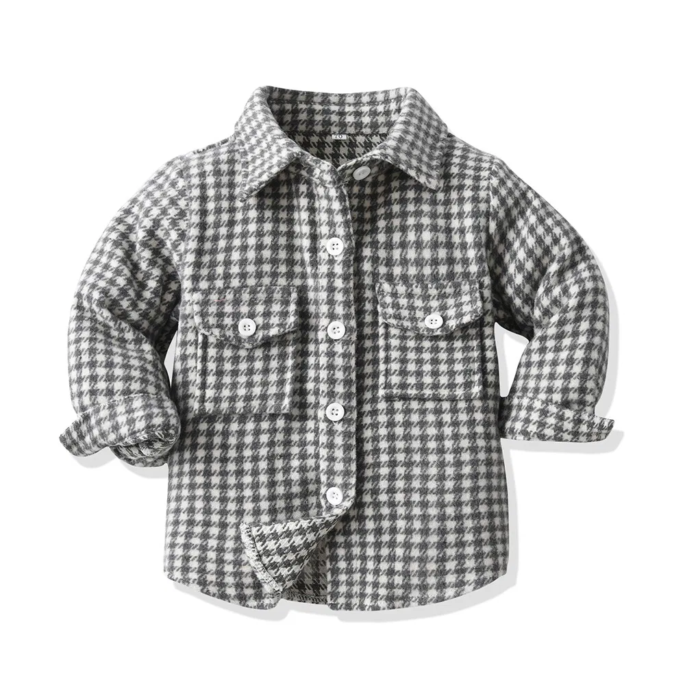 Ropa de niño invierno camisa de cuadros de algodón de manga larga ropa infantil con abrigo cepillado chaqueta de forro polar para niños chaqueta de invierno para niñas etiqueta personalizada