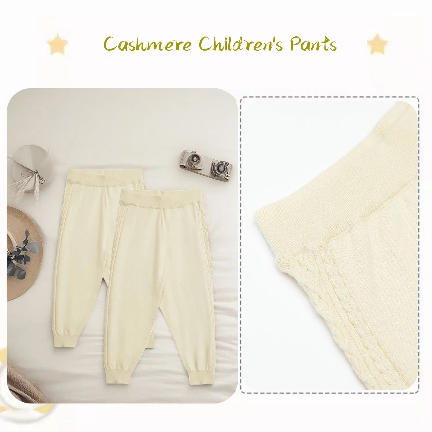 Conjunto de punto para niña joven, ropa de niña pequeña, pantalones de cachemira cálidos y holgados para niños