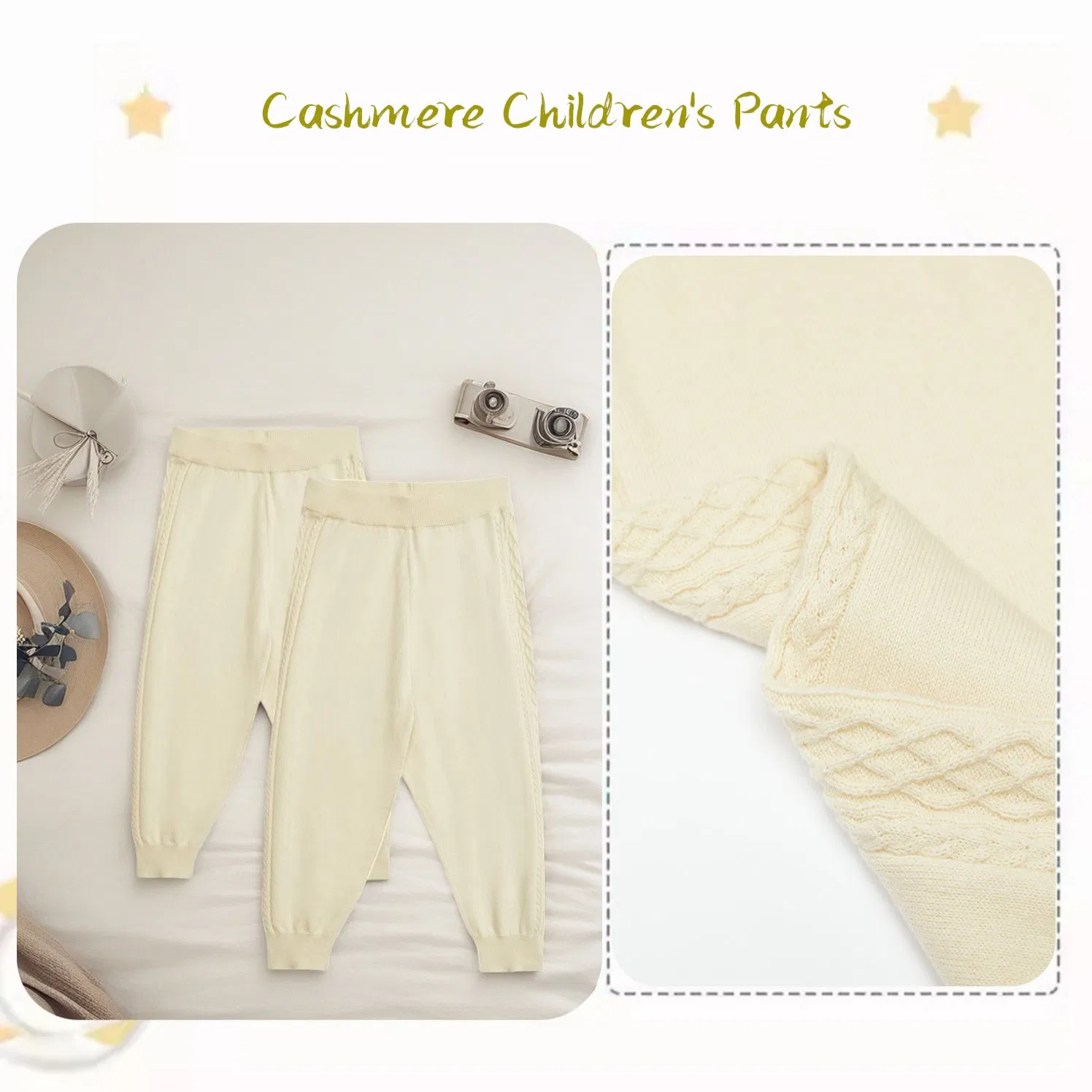Conjunto de punto para niña joven, ropa de niña pequeña, pantalones de cachemira cálidos y holgados para niños