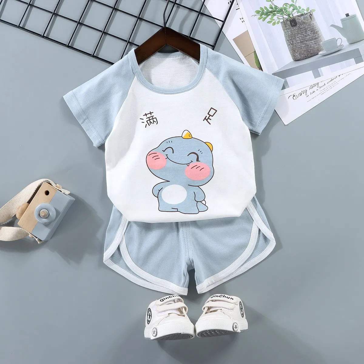 Conjunto de verano para preescolar, delgado y lindo, súper lindo conjunto de bebé de manga corta y pantalones cortos, ropa casual para niños