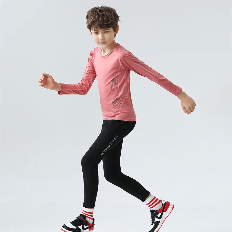 Conjunto de sudadera delgada para niños, cuello redondo, ajuste ceñido, transpirable, ropa deportiva