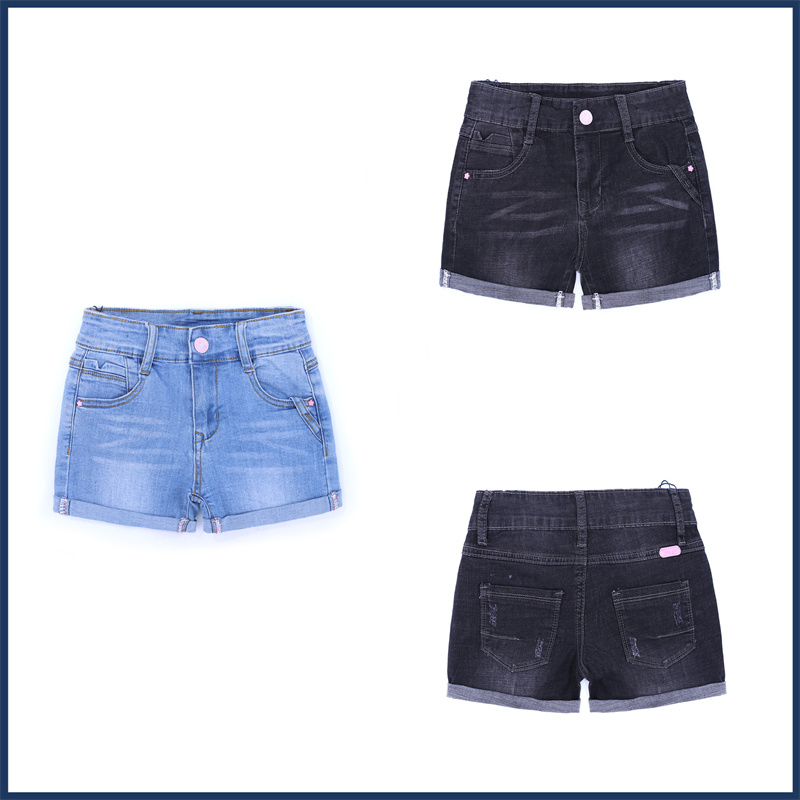 Chicas Pantalones Cortos Vaqueros Lavado Agua 2022 Verano Nuevo Estilo Ropa Infantil Pantalones de Algodón Moda Mayorista Hecho a Medida