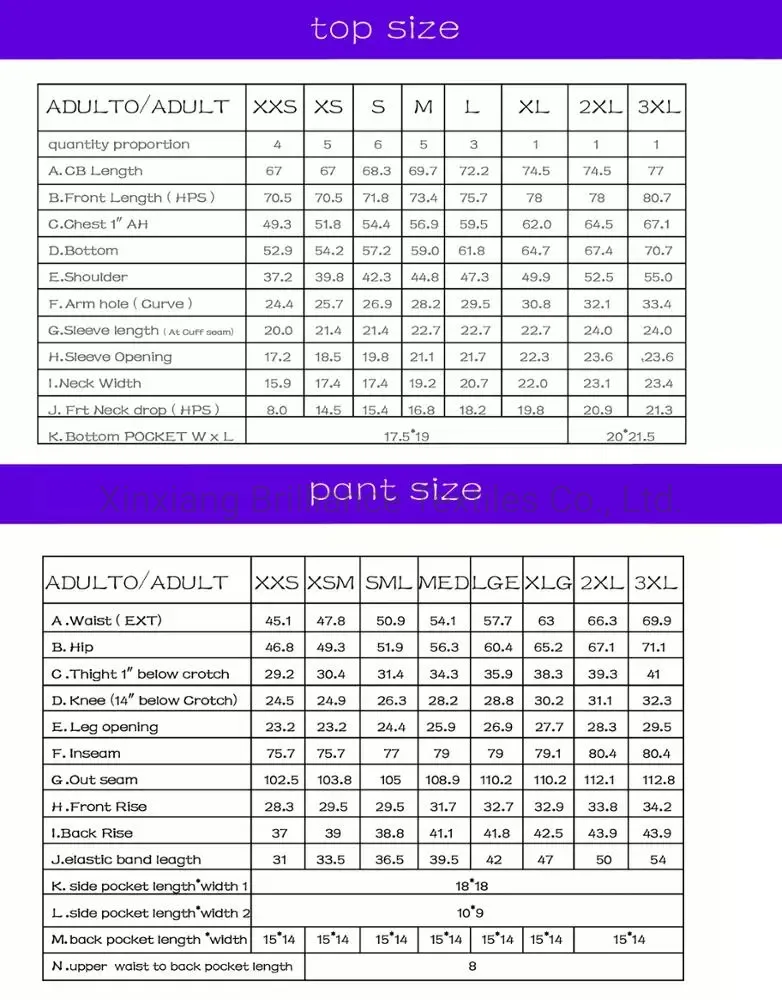 Tabla de diseño y dimensiones de prendas